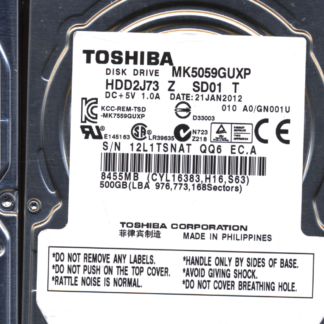 TOSHIBA 500GB MK5059GUXP HDD2J73 A0/GN001U G003054 Donor Drive