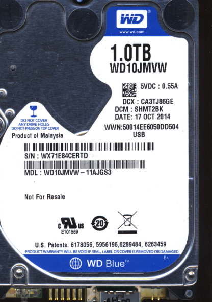 WD 1TB WD10JMVW-11AJGS3 DCM SHMT2BK T2 2060-771961-001 Donor Drive
