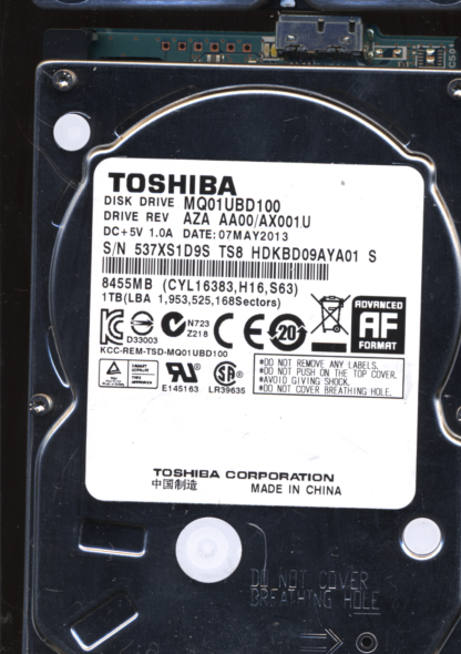 TOSHIBA 1TB MQ01UBD100 HDKBD09AYA01 AA00/AX001U G003296A Donor Drive