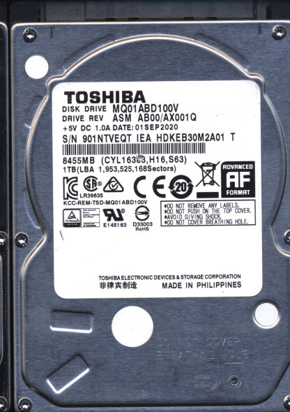 TOSHIBA 1TB MQ01ABD100V HDKEB30M2A01 G003138A Donor Drive