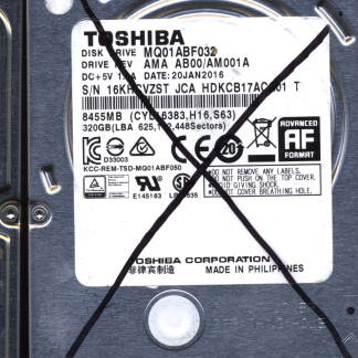 TOSHIBA 320GB MQ01ABF032 HDKCB17AC G003235C Donor Drive
