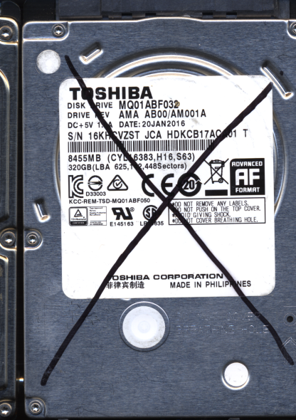 TOSHIBA 320GB MQ01ABF032 HDKCB17AC G003235C Donor Drive