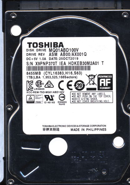 TOSHIBA 1TB MQ01ABD100V HDKEB30M2A01 G003138A Donor Drive
