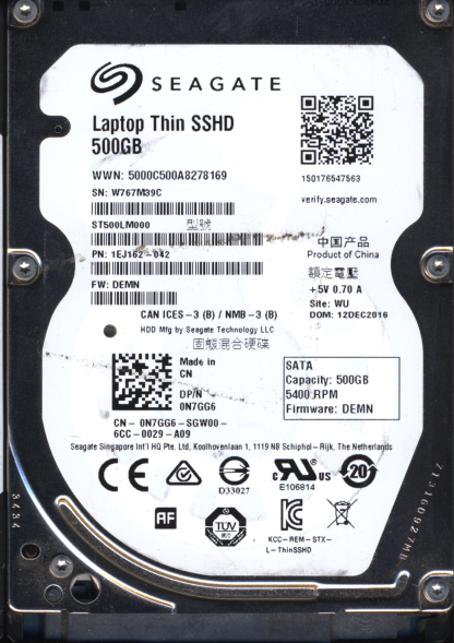 Seagate 500GB ST500LM000 1EJ162-042 SN W76 100731589 Donor Drive