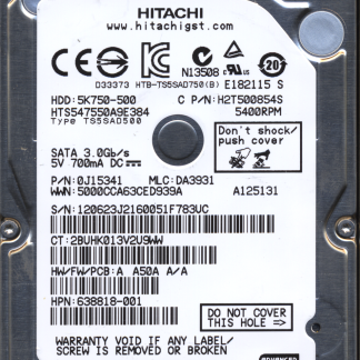 Hitachi 500GB HTS547550A9E384 0J15341 MLC DA3931 2200A9026901 Donor Drive