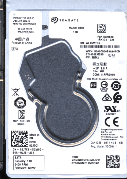 Seagate 1TB ST1000LM035 1RK172-036 SN WL1 100809471 Donor Drive