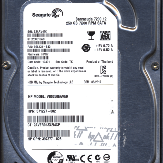 SEAGATE 250GB VB0250EAVER 9SL131-842 SN Z2A FW HPG7 100535704 DONOR DRIVE