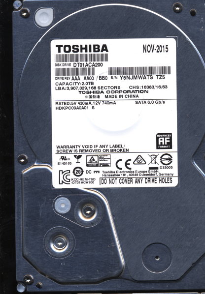 TOSHIBA 2TB DT01ACA200 HDKPC09A0A01 2200A9038001 DONOR DRIVE