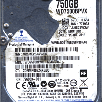 WD 750GB WD7500BPVX-60JC3T0 DCM EBOTJBB TJ 2060-771960-000 Donor Drive