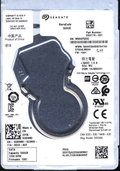 Seagate 500GB ST500LM034 2GH17A-031 SN WN9 100815565 Donor Drive