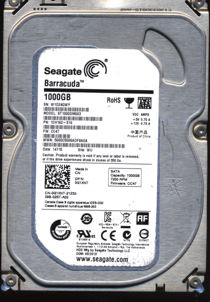 SEAGATE 1TB ST1000DM003 1CH162-510 SN W1D FW CC47 100717520 DONOR DRIVE