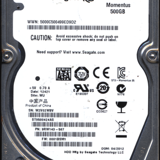 Seagate 500GB ST9500424AS 9RW143-567 SN W2V 100675229 Donor Drive