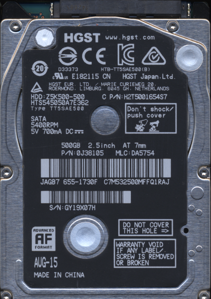 Hitachi 500GB HTS545050A7E362 0J38105 MLC DA5754 2200A9035001 Donor Drive
