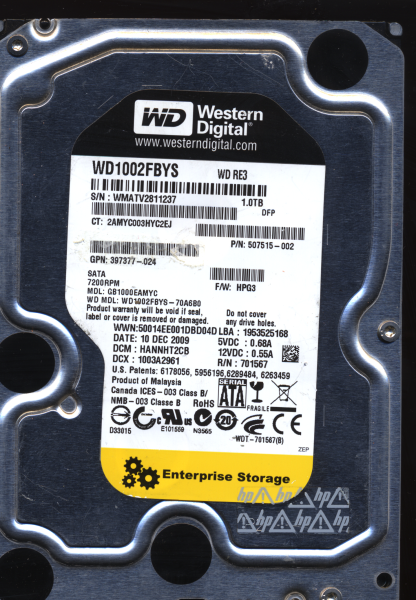 WD 1TB WD1002FBYS-70A6B0 DCM HANNHT2CB T2 2060-701567-000 Donor Drive