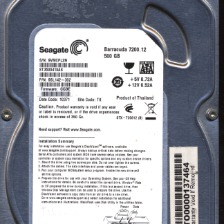 Seagate 500GB ST3500418AS 9SL142-302 SN 9VM FW CC3E 100532367 Donor Drive