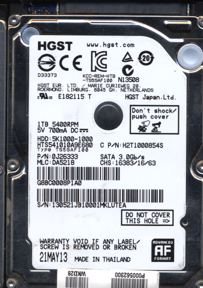 Hitachi 1TB HTS541010A9E680 0J26333 MLC DA5218 220 0A90351 Donor Drive
