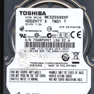 TOSHIBA 320GB MK3255GSXF HDD2H77 010 D3/FH415B G002439 DONOR DRIVE