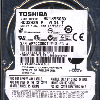 TOSHIBA 160GB MK1655GSX HDD2H25 A0/FG011C G002439 DONOR DRIVE