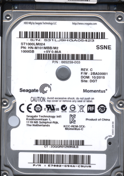 SEAGATE 1TB ST1000LM024 665259-003 SN S31 M8_REV.07 DONOR DRIVE