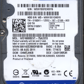 WD 160GB WD1600BEVT-75A23T0 DCM EHMTJHKB TJ 2060-771672-004 DONOR DRIVE