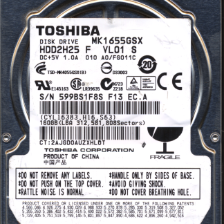 TOSHIBA 160GB MK1655GSX HDD2H25 A0/FG011C G002439 DONOR DRIVE