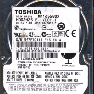 TOSHIBA 160GB MK1655GSX HDD2H25 A0/FG011C G002439 DONOR DRIVE