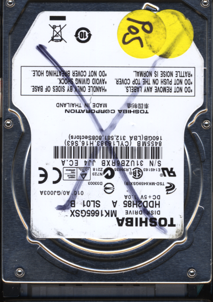 TOSHIBA 160GB MK1665GSX HDD2H85 A0/GJ003A G002641A DONOR DRIVE