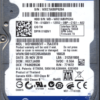 WD 160GB WD1600BEVT-75A23T0 DCM HECTJABB TJ 2060-771672-004 DONOR DRIVE