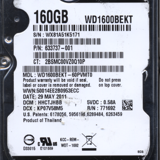 WD 160GB WD1600BEKT-60PVMT0 DCM HHCTJHBB TJ 2060-771692-005 DONOR DRIVE