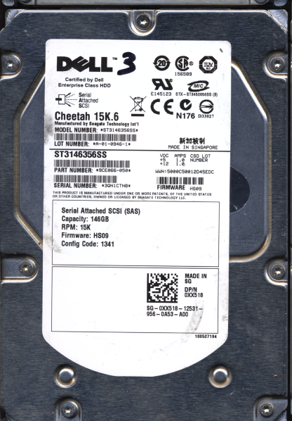 Seagate 146GB ST3146356SS 9CE066-050 SN 3QN 100507792 Donor Drive