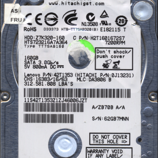 HITACHI 160GB HTS723216A7A364 0J13231 MLC DA3806 2200A9028901 DONOR DRIVE