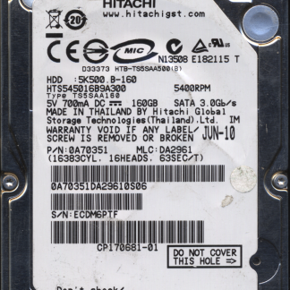 HITACHI 160GB HTS545016B9A300 0A70351 MLC DA2961 220 0A90161 01 DONOR DRIVE