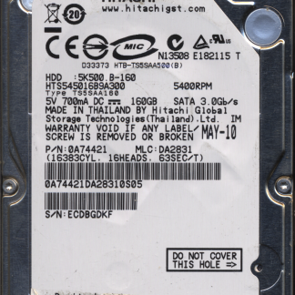 HITACHI 160GB HTS545016B9A300 0A74421 MLC DA2831 220 0A90161 01 DONOR DRIVE