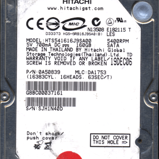 HITACHI 160GB HTS541616J9SA00 0A50839 MLC DA1753 2200A2861301 DONOR DRIVE
