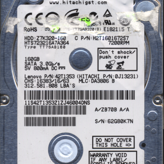 HITACHI 160GB HTS723216A7A364 0J13231 MLC DA3806 220 0A90269 01 DONOR DRIVE