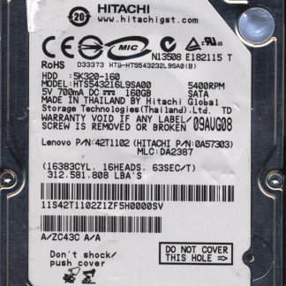 HITACHI 160GB HTS543232L9SA0 0A57303 MLC DA2387 2200A9000201 DONOR DRIVE