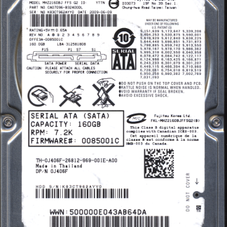 FUJITSU 160GB MHZ2160BJ CA07096-B32400DL VD9525 609KA CA21344-B46X DONOR DRIVE