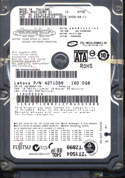 FUJITSU 160GB MHZ2160BH CA07018-B324000L 110KA CA21344-B81X DONOR DRIVE