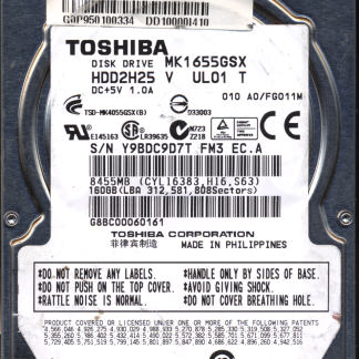 TOSHIBA MK1655GSX HDD2H25 A0/FG011M G002439 DONOR DRIVE