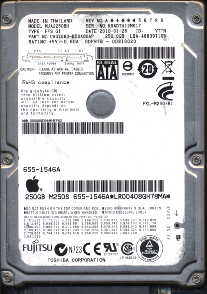 FUJITSU 250GB MJA2250BH CA07083-B50400AP CA21350-B11X DONOR DRIVE