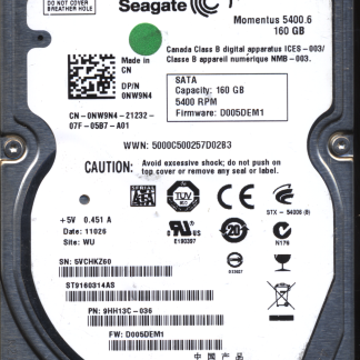 SEAGATE 160GB ST9160314AS 9HH13C-036 SN 5VC FW D005DEM1 100536284 DONOR DRIVE