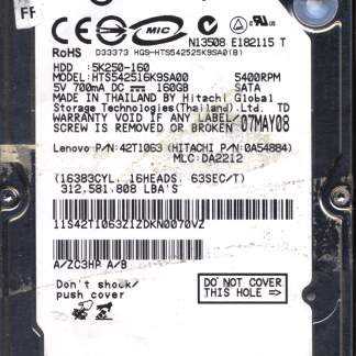 HITACHI 160GB HTS542525K9SA0 0A54884 MLC DA2212 2200A9000201 DONOR DRIVE