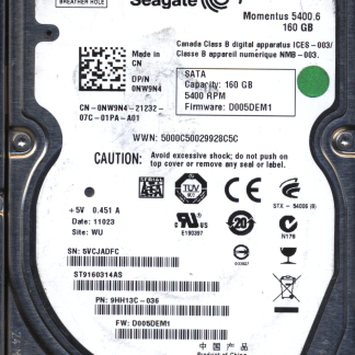 SEAGATE 160GB ST9160314AS 9HH13C-036 SN 5VC FW D005DEM1 100536286 DONOR DRIVE