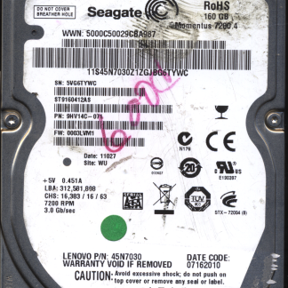 SEAGATE 160GB ST9160412AS 9HV14C-071 SN 5VG FW 0003LVM1 100565308 DONOR DRIVE