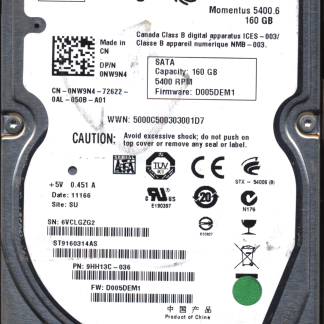 SEAGATE 160GB ST9160314AS 9HH13C-036 SN 6VC FW D005DEM1 100536284 DONOR DRIVE