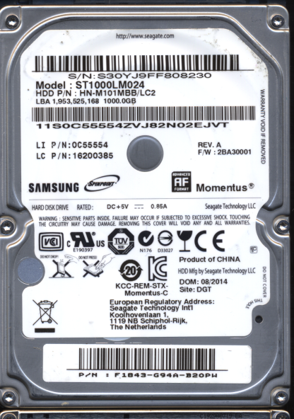 SEAGATE 1TB ST1000LM024 HN-M101MBB/LC2 SN S30 M8_ DONOR DRIVE