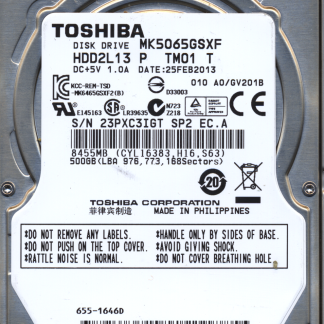 TOSHIBA 500GB MK5065GSXF HDD2L13 A0/GV201B G002825A Donor Drive