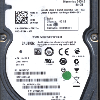 SEAGATE 160GB ST9160314AS 9HH13C-036 SN 6VC FW D005DEM1 100536284 DONOR DRIVE