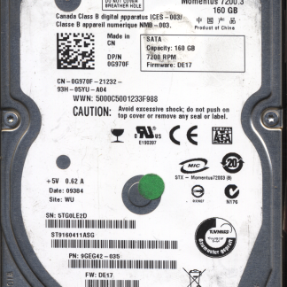 SEAGATE 160GB ST9160411ASG 9GEG42-035 SN 5TG 100513573 DONOR DRIVE