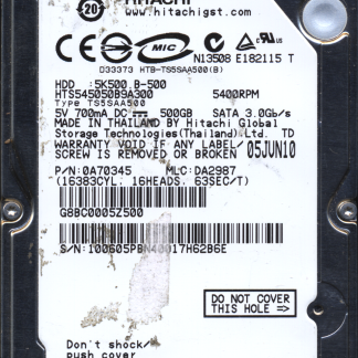 Hitachi 500GB HTS545050B9A300 0A70345 MLC DA2987 220 0A90161 01 Donor Drive